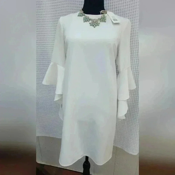 Nwt Miss Selfridge Women's Bell-Sleeve White Shift Dress Midi length Size 4 - Picture 4 of 6